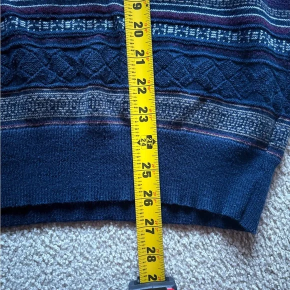 VTG Arnold Palmer Men’s Medium Knit Polo Sweater Navy Geometric Grandpa Core - Picture 7 of 9